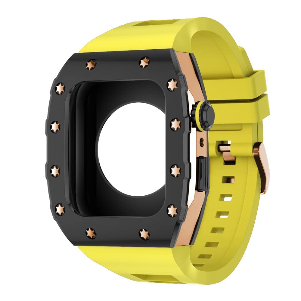 KANUZ 44 mm 45 mm Modifikationsset für iWatch Serie 7, 6, 5, 4 SE, Metallgehäuse, Silikonband für Apple Watch, Gummiband, Stoßfängerabdeckung (Farbe: B-RG-Y, Größe: 45 mm)