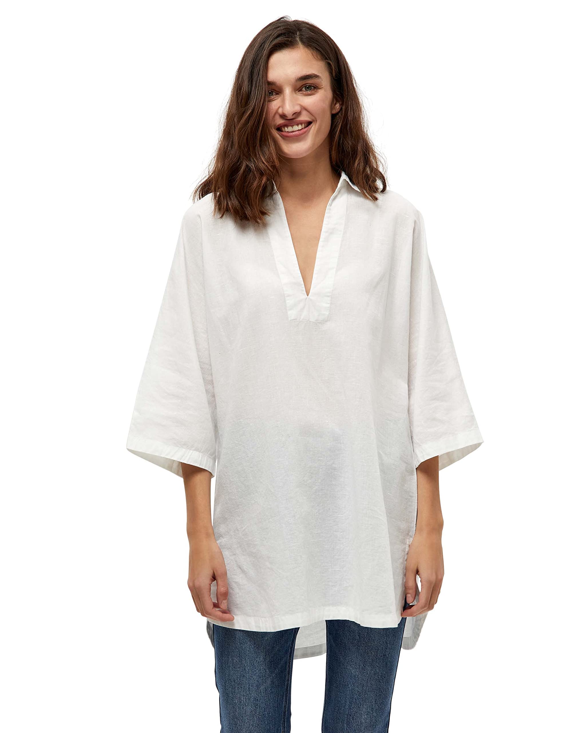 Peppercorn Women's Elby Linen Tunic Curve, White, 16