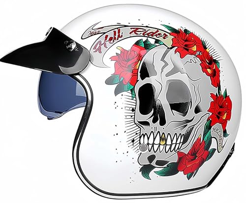 Retro-Halbhelm Mit Offenem Gesicht Und Visier, 3/4-Jethelm Leichter Motorradhelm Für Männer Und Frauen, ECE-Geprüfter Halbhelm Für Erwachsene A,M55-56CM