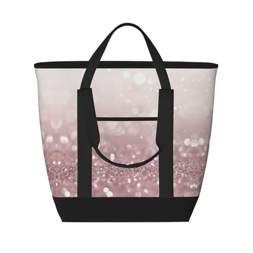 YQxwJL Tragetasche mit großem Fassungsvermögen, isolierte Lunchtasche, wiederverwendbare Einkaufstasche mit Reißverschluss, für Damen und Herren, Rosa