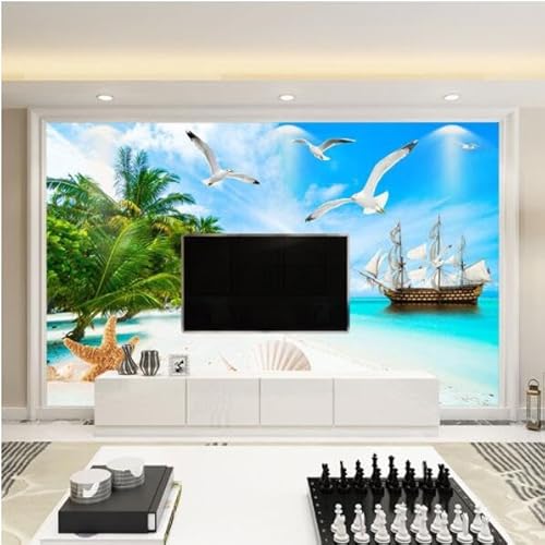 tyujlkjddlf Tapete Wandbild 3D Benutzerdefinierte Strand, Strand, Meerblick, Möwe, Kokosnussbaum, Sofa, Tv-Hintergrund, Tapete, Wandgemälde, Individuelle Anpassung-350Cmx245Cm