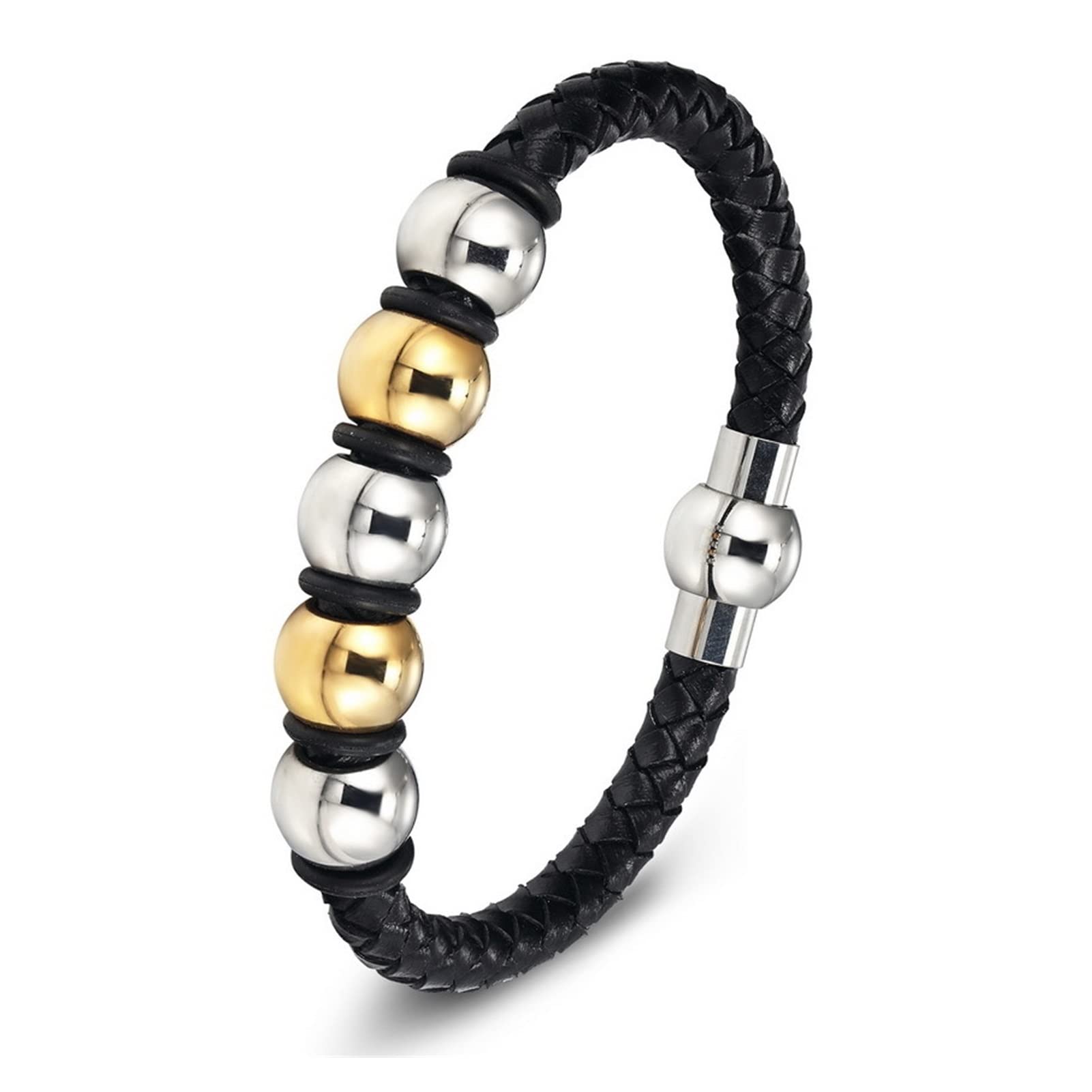 VSULZVNU Edelstahl-Kettenarmband für Herren, Echtleder-Armbänder, Gold, Damen, schwarz, Lederarmband für Damen, Manschettenschnalle (Farbe: Stil 2, Größe: 19 cm), 21cm