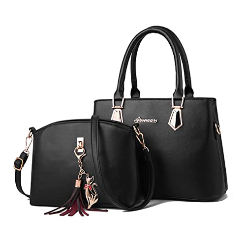 Leathario Handtasche Damen Groß,Handtaschen Damen Set Schwarz Damen Tasche mit Umhängetasche Taschen Damen für Büro Schule Einkauf Lehrertasche Arbeitstasche Shopper