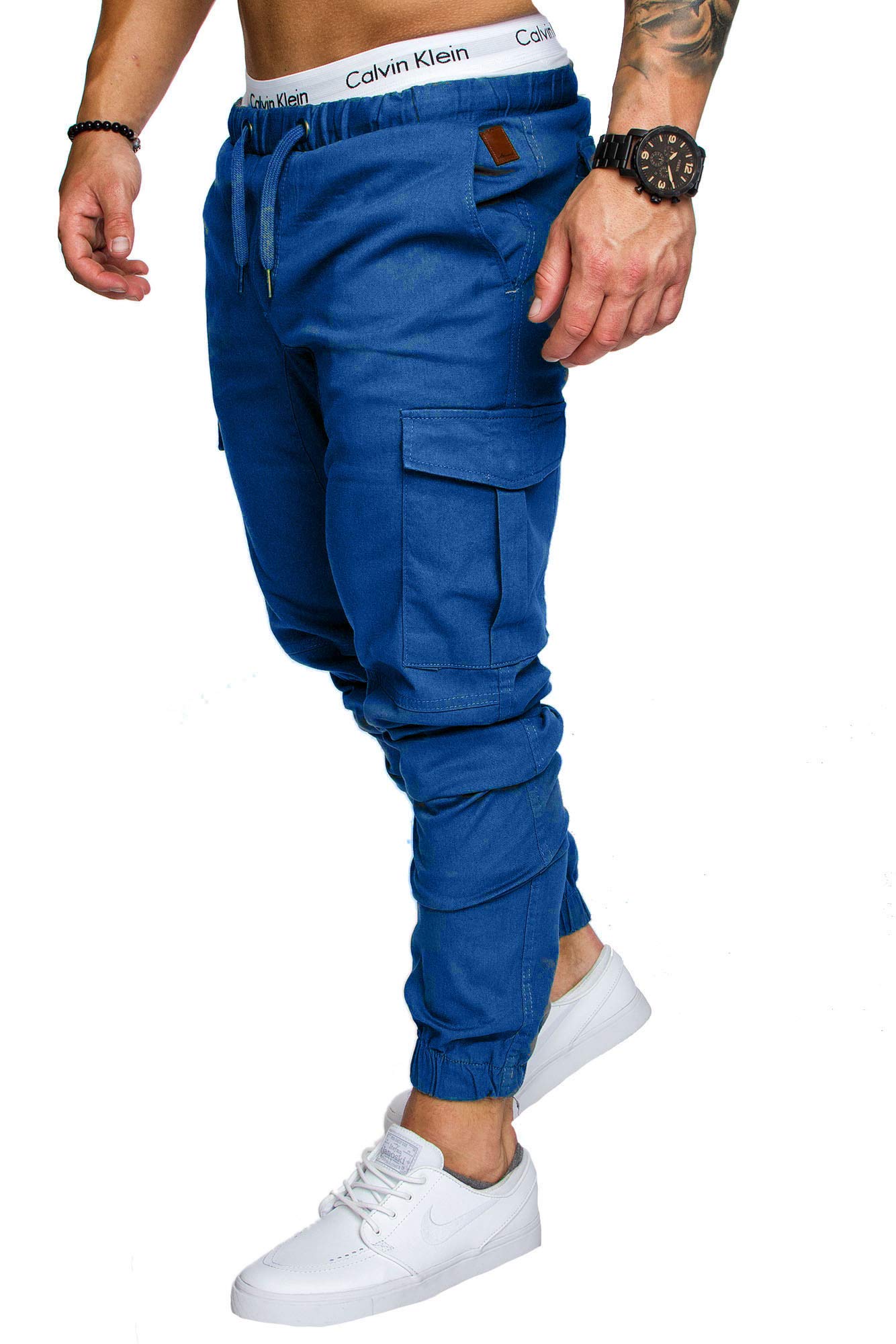 Amaci&Sons Jogger Cargo Herren Chino Jeans Hose 7001 Royalblau W31