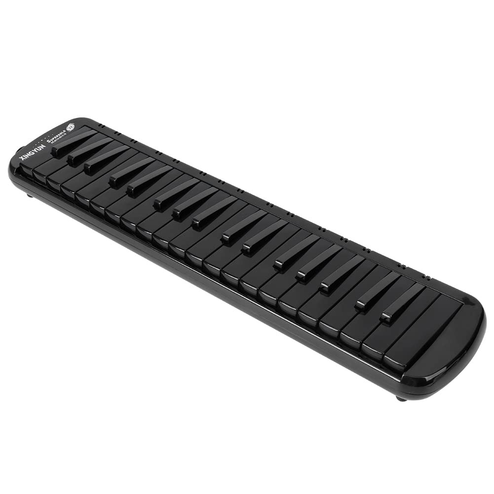 Melodica, 37 Tasten Melodica im Klavierstil mit Schlüsselaufklebern Doppelmundstücke Röhren Tragetasche für Kinder Anfänger Erwachsene(Schwarz)