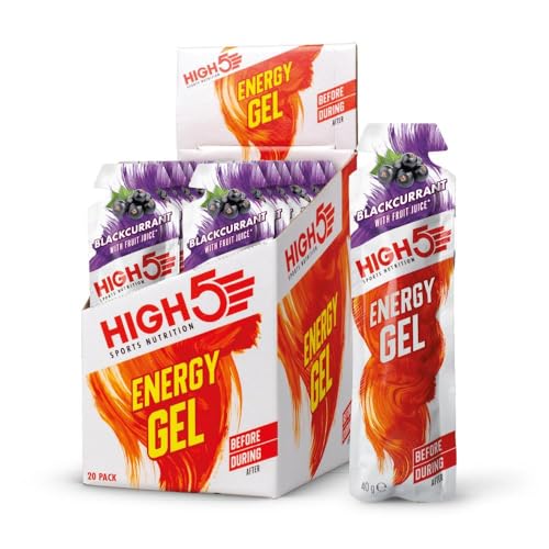 HIGH5 Energy Gel, Energie-Gel im schnell zu öffnenden Portionsbeutel, mit natürlichem Fruchtsaft | Schwarze Johannisbeere | Multipack 20 x 40g