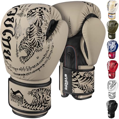 Phantom Athletics Boxhandschuhe Männer - Muay Thai | MMA und Kickbox | 10-16oz Boxing Gloves für Kampfsport | Box Handschuhe Herren, Damen und Kinder (Muay Thai - Sand, 12 Oz)