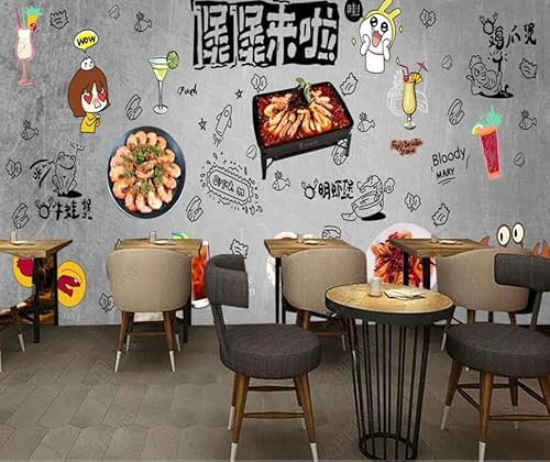 tyujlkjddlf Tapete Wandbild 3D Benutzerdefinierte Zementwand Würzige Garnelen-Tontopf-Reis-Restaurant-Hintergrundwand-250Cmx175Cm