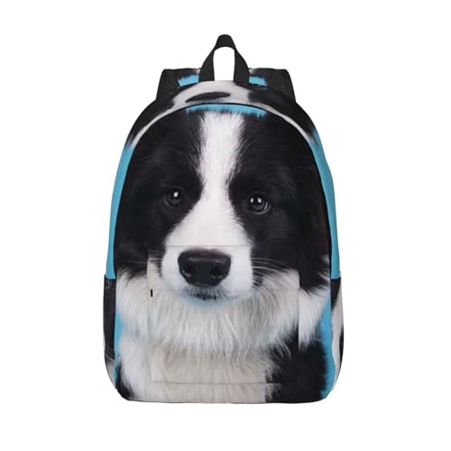 DENMER Lässiger Stil, leichter Border Collie Canvas Rucksack Schultasche Reise Tagesrucksack, Schwarz , M