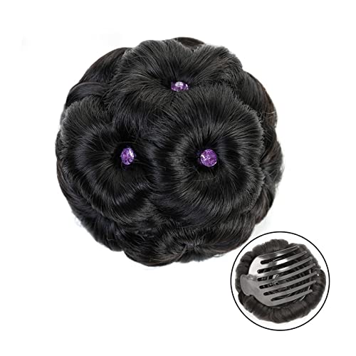 Haarknoten Hochsteckfrisur-Haarteil mit Strass for Hochzeitsfeier, synthetischer Haarknoten, eleganter geflochtener Chignon-Clip-in-Haarknoten for Frauenhaar Haarschmuck Damen (Color : Natural black