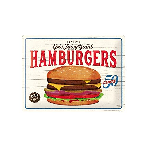 Nostalgic-Art Retro Blechschild, Hamburgers – Geschenk-Idee für Diner-Fans, aus Metall, Vintage-Design zur Dekoration, 30 x 40 cm