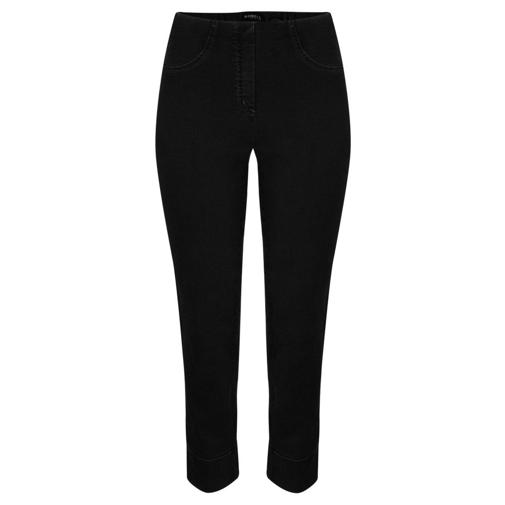 Robell Style BELLA09 – Bequeme, Denim Power Stretch 7/8 Jeans, Gerade geschnittenes Bein mit Aufschlag und Gesässtaschen Farbe Black Größe 38