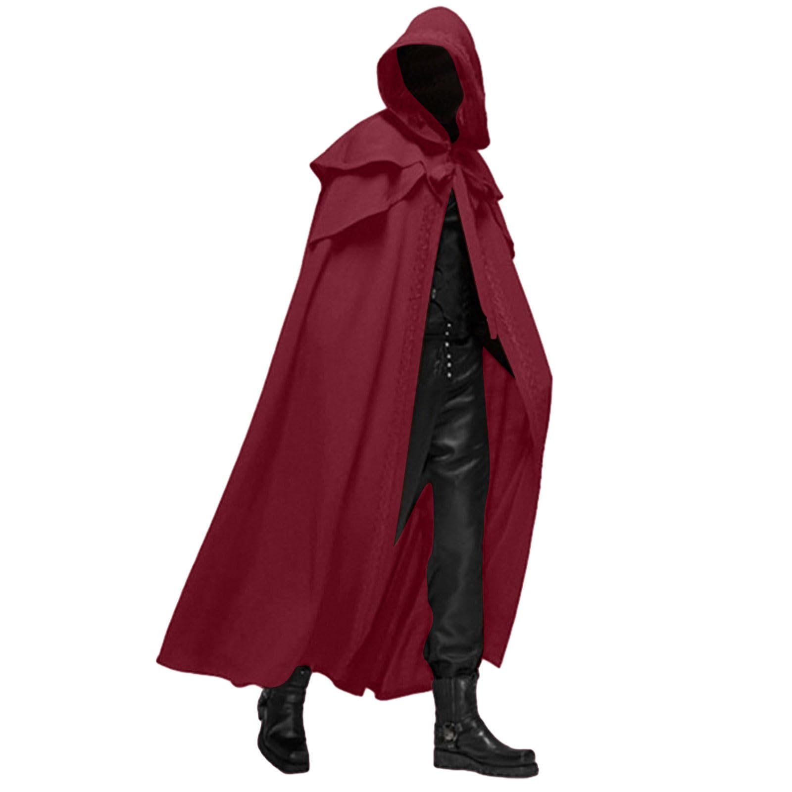 WANGTIANXUE Herren Mittelalter Umhang Rot Halloween Umhang mit Kapuze Faschingskostüme Männer Cape Erwachsene Kapuzenumhang für Renaissance Halloween Karneval Cosplay Kostüm