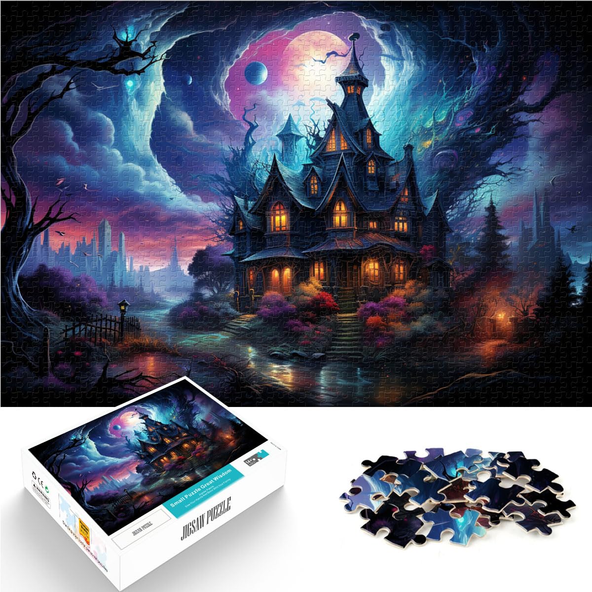 Puzzle | Puzzle „Schwarzes Schloss bei Nacht“ 1000 Teile Puzzle für Erwachsene Puzzle Holzpuzzle als Geschenk für die ganze Familie 1000 Teile (50 x 75 cm)