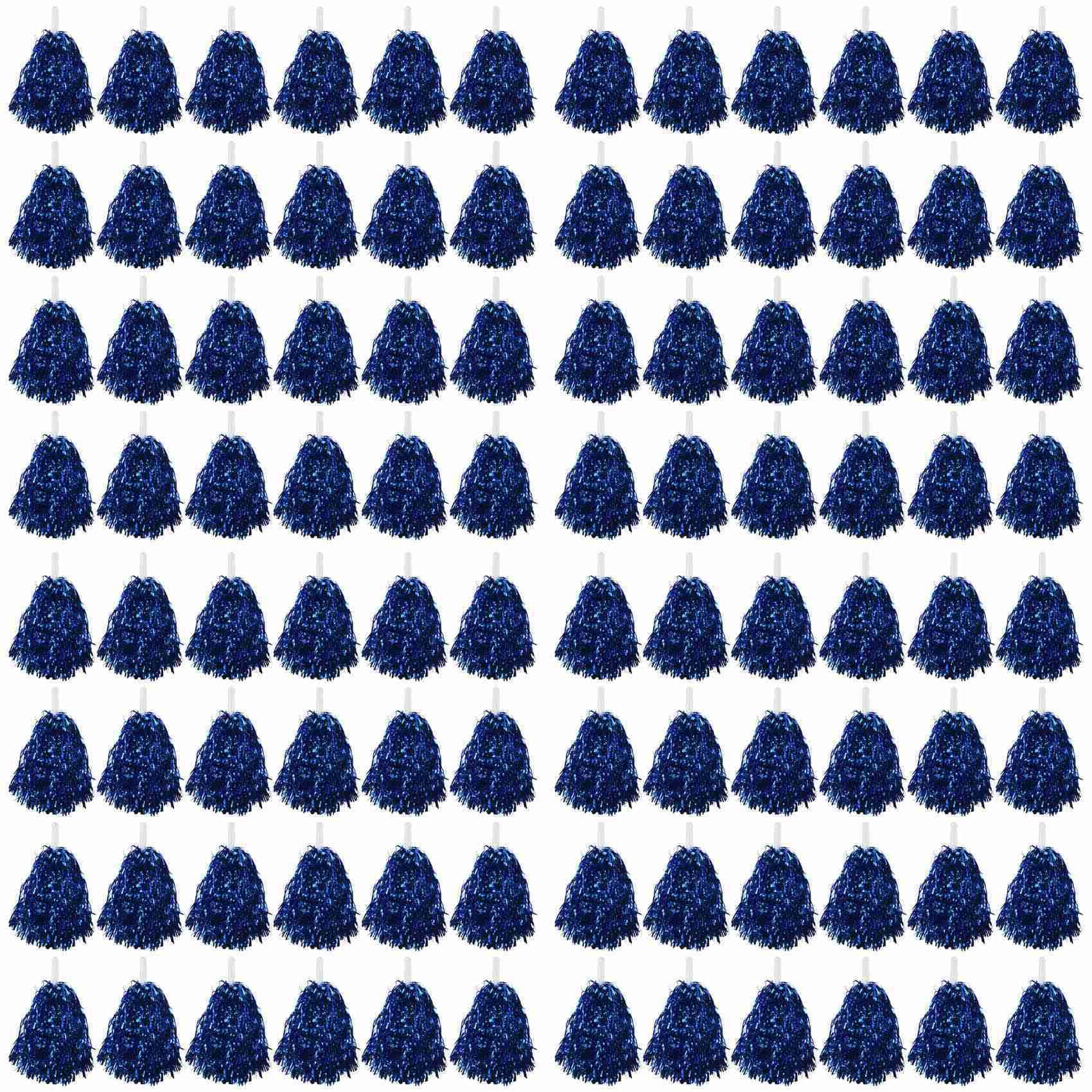 SICOSALT 96 Stück Cheerleading Pom Poms Metallfolie Cheer Pom Poms mit Kunststoffgriff für Erwachsene Kinder Cheerleader Blau