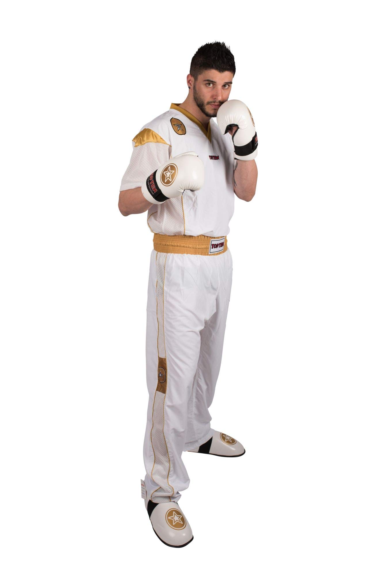 TOP TEN Kickboxuniform „Star Edition“ - Gr. L = 180 cm, Weiss-Gold