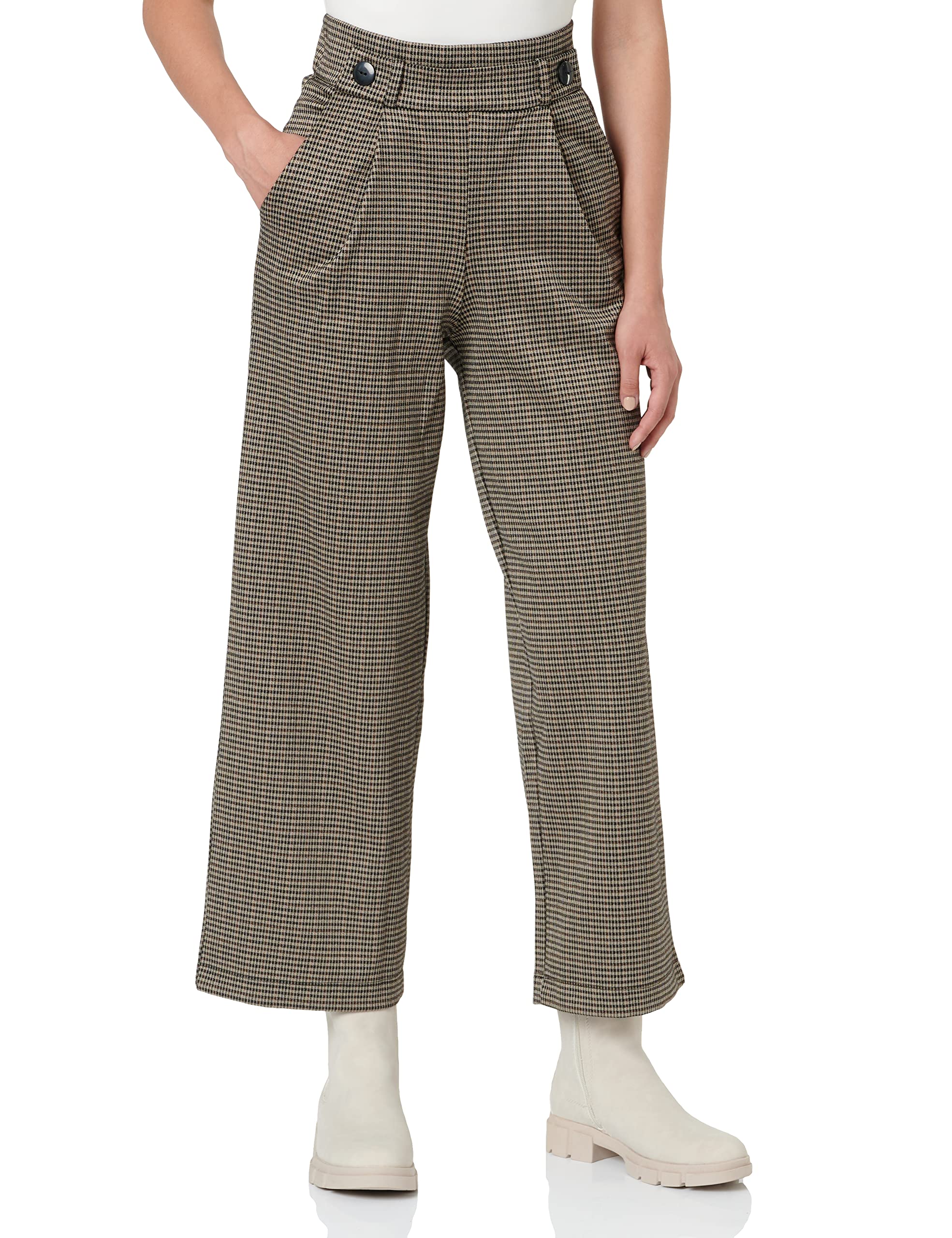 JDY Damen JDY geggo Mia Long Check Pant Jrs Noos Hose, Cobblestone, S EU