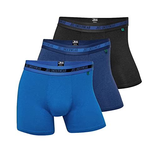 jbs Boxershorts Herren (3er Pack) hohe Atmungsaktivität durch Bambus-Bio Baumwoll Gewebe (Ohne Kratzenden Zettel) Schnelltrocknend - FSC Zerifiziert - 1x Schwarz + 1x Navy + 1x Blau, L