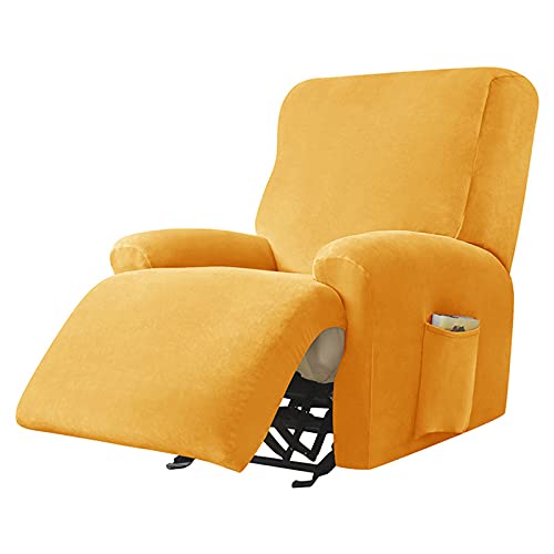 JHLD Samt Stretch Ruhesessel Bezug, 1/2/3 Sitzer Relaxsessel Bezug Weiche Ruhesessel Bezüge Mit Seitentasche Sesselbezug Relaxsessel Für Stuhl Sofa-Golden-1 Sitzer