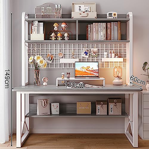 IMYOGI Exquisiter moderner Computertisch mit Aufsatz, Schreibtischtisch, Arbeitsstation mit Gitterregal, Schreibtisch, Arbeitszimmer, PC-Tisch für das Home-Office (120 x 60 x 149 cm, grau)