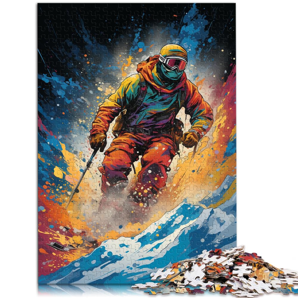 Puzzle für farbenfrohe Psychedelia für Skifahrer. Puzzle 1000 Teile, schwieriges Holzpuzzle für Frauen und Männer, 1000 Teile (50 x 75 cm)