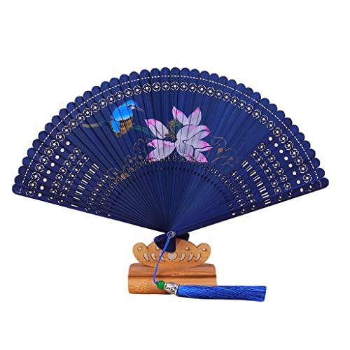 YIHANSS Dekorative Faltfächer, Lotus-Faltfächer, Handfächer, Bambusfächer mit Quaste, chinesischer Vintage-Handfächer für Frauen und Mädchen, Hochzeitsdekoration, Geschenk, Handfächer (Farbe: Lila)