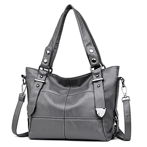 ohodhmnu Damen Tote Bag PU Leder Crossbody Taschen Mode Schultertasche mit Verstellbarem Riemen Shopper Handtasche für Frauen Mädchen, grau, Small