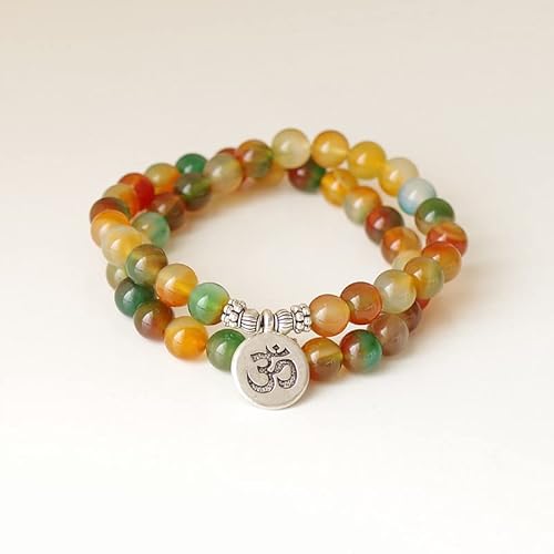 Buntes Onyx Stein Strang Armband Doppelschicht Yoga Mala Chakra Armband Buddha Perlen Bettelarmband Handgemachter Schmuck,Lotus