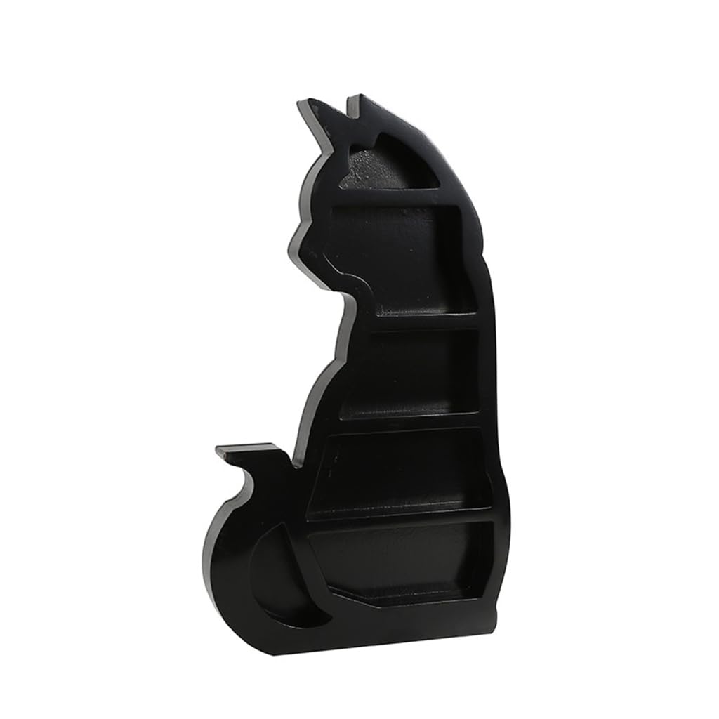 CAZSTYK Kristall Holzregal Wandmontage Kristall Display Regal Mond Regal Schwarz Katze Design Wandregal