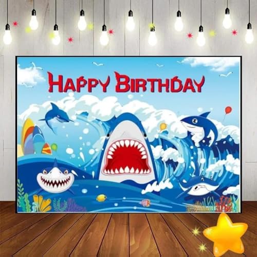 Hai Unter Dem Meer Party Fotografie Hintergrund Junge Geburtstag Dekoration Spiel Baby Dusche Kust Hintergrund Banner Foto 210X150cm