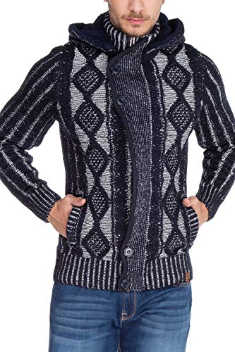 Cipo & Baxx Herren Grobstrickpullover Cardigan Strickjacke Kapuzenjacke Pullover Sweatshirt Dunkelblau L