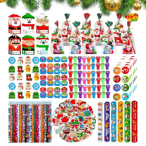 Idezek Weihnachts-Bleistift-Leckerli-Beutel, Weihnachts-Schreibwaren-Set für die Schule, Niedliche 219 Stück Bleistift-Leckerli-Beutel, Schreibwaren, Partyzubehör, Leckerlibeutel für Schreibwaren,