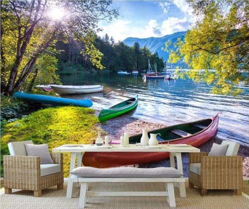 Ruhige Boote Am Seeufer Natürliche Landschaften 3D Tapete Poster Restaurant Schlafzimmer Wohnzimmer Sofa TV Dekorative Wand-430cm×300cm