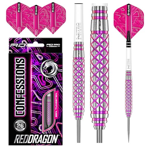 RED DRAGON Confessions 26g Tungsten Darts mit Flights und Schäfte