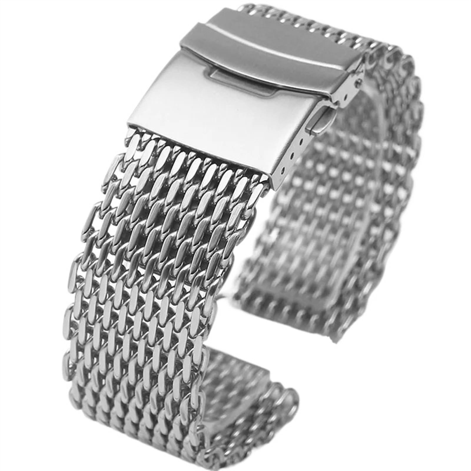 THBGTCNQ 18 20 22 24 mm Mesh-Armband aus massivem Edelstahl, verstellbares Armband for Smartwatch, Quarzuhr, Herrenarmband, Uhrenzubehör(Silver,22mm)