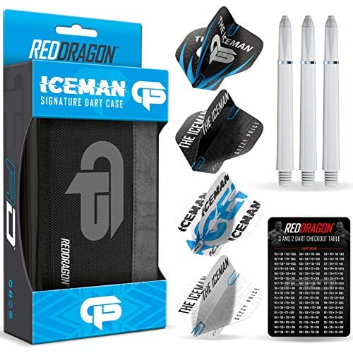 RED DRAGON Gerwyn Price Iceman Dart Case Set Including Flights and Stems