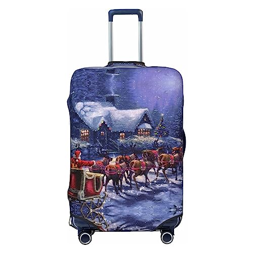 Miniks Snow Night Reisegepäckabdeckung, Weihnachtsmann und Hirsch, strapazierfähig, passend für 45,7 - 81,3 cm große Gepäckstücke, Schwarz, Large