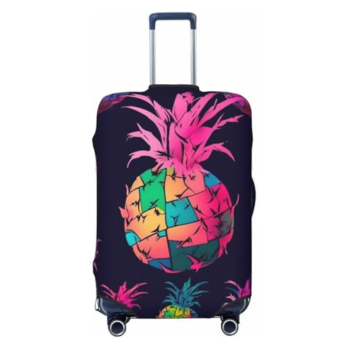 CSGJMYGS Reisegepäckhülle, elastisch, waschbar, modisch, kratzfest, buntes Ananas-Muster, Koffer-Schutz, passend für 45,7 - 81,3 cm Gepäck, Schwarz , XL