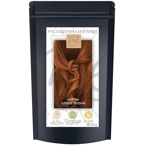 Pflanzenhaarfarbe in versch. Farben "warm copper brown" SET inkl. Handschuhe, Abdeckhaube & Shampoo ohne Chemie Haarfarbe vom Naturfrisör | 130g by Thats me Organic® (warm copper brown)