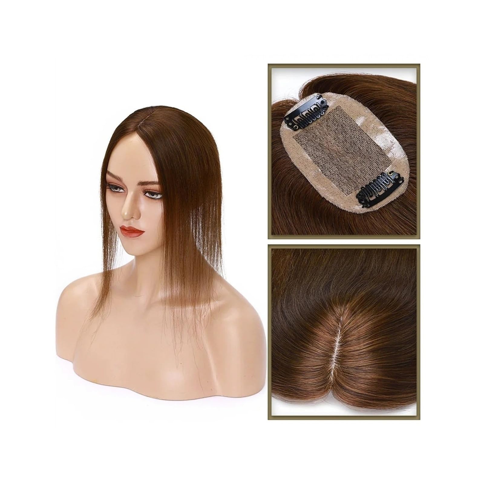 Haartopper für Frauen Haar-Topper aus echtem Menschenhaar, 6 x 9 cm, Mittelteil, Seidenbasis, Damen-Topper, Clip-in-Haarverlängerung, glattes Haarteil for Haarausfall, dünner werdendes Haar Haarteil T