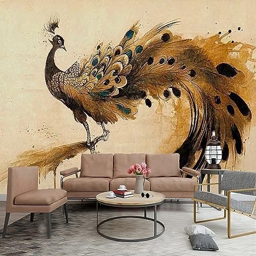 XLMING Art Ink Peacock Poster 3D Tapete Home Dekoration Wohnzimmer Sofa Schlafzimmer Tv Hintergrund Wand-250cm×170cm