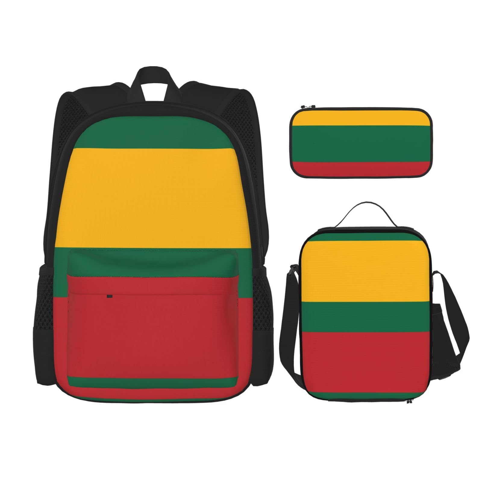 WURTON Reise-Lunchbox, Federmäppchen, Rucksack-Set, 3-teilig, verstellbare Riemen, leicht, Schwarz, Einheitsgröße