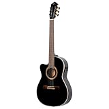 Ortega Guitars 4/4 Linkshänder Konzertgitarre Performer Series Slim Neck Thinline Korpus Elektro-akustische Gitarre, Schwarz Inklusive Gigbag (RCE138-T4BK-L)