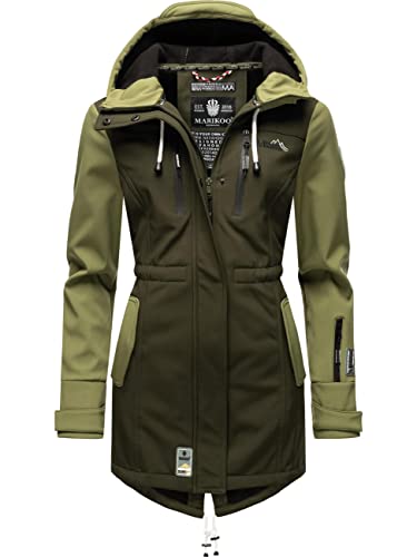 MARIKOO Damen Softshelljacke Parka Übergangsjacke Regenjacke Jacke mit Kapuze Zimtzicke Dark Olive-Olive Gr. XS