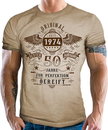 T-Shirt im Used Vintage Retro Look für Männer zum 50. Geburtstag - Original seit 1974 zur Perfektion gereift