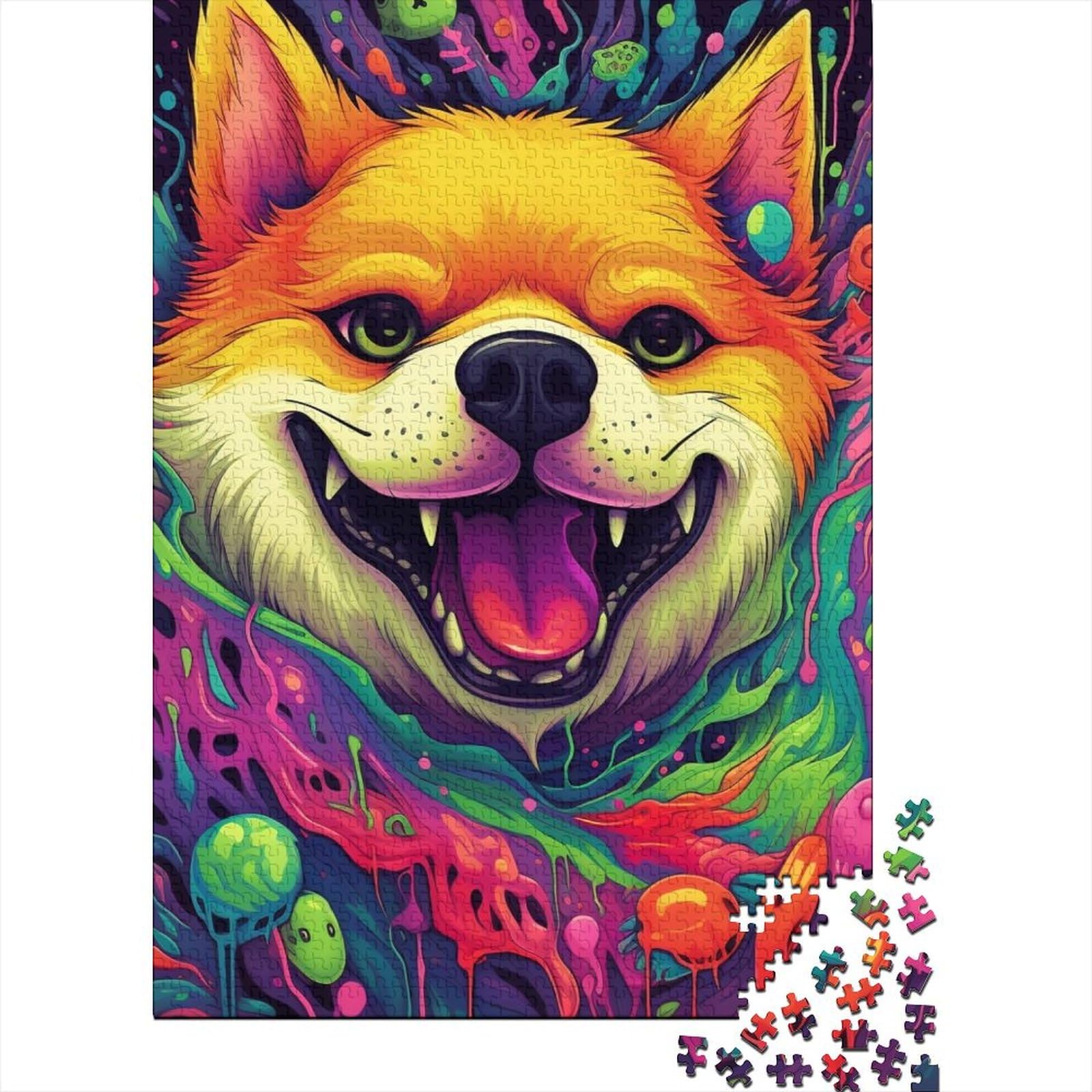 Psychedelisches Corgi-Holzpuzzle für Erwachsene und Jugendliche von Difficult Challenging Puzzles, 1000 Teile, entspannendes intellektuelles Lernspielzeug 29,53x19,69 Zoll