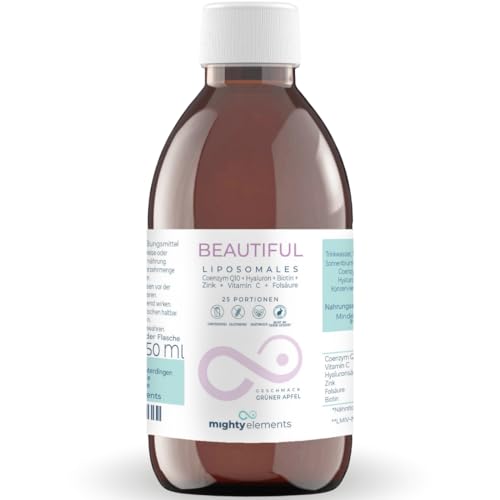 6 in 1 Liposomales Coenzym Q10 (100 mg) I Hyaluron (100 mg) I Biotin (50 μg) I Folsäure (Quatrefolic ®) I vegan I Anti Aging I Haut I Haare I Nägel I Mighty Elements Beautiful I 250 ml