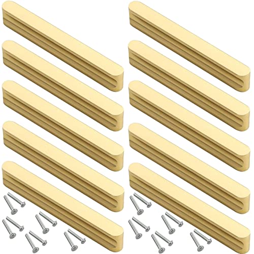 ZESLIV Möbelgriffe Gold (10er Set) Bohrlochabstand 128mm Stangengriffe mit Schrauben Schubladengriffe Türgriffe Türknopf Schrankgriffe