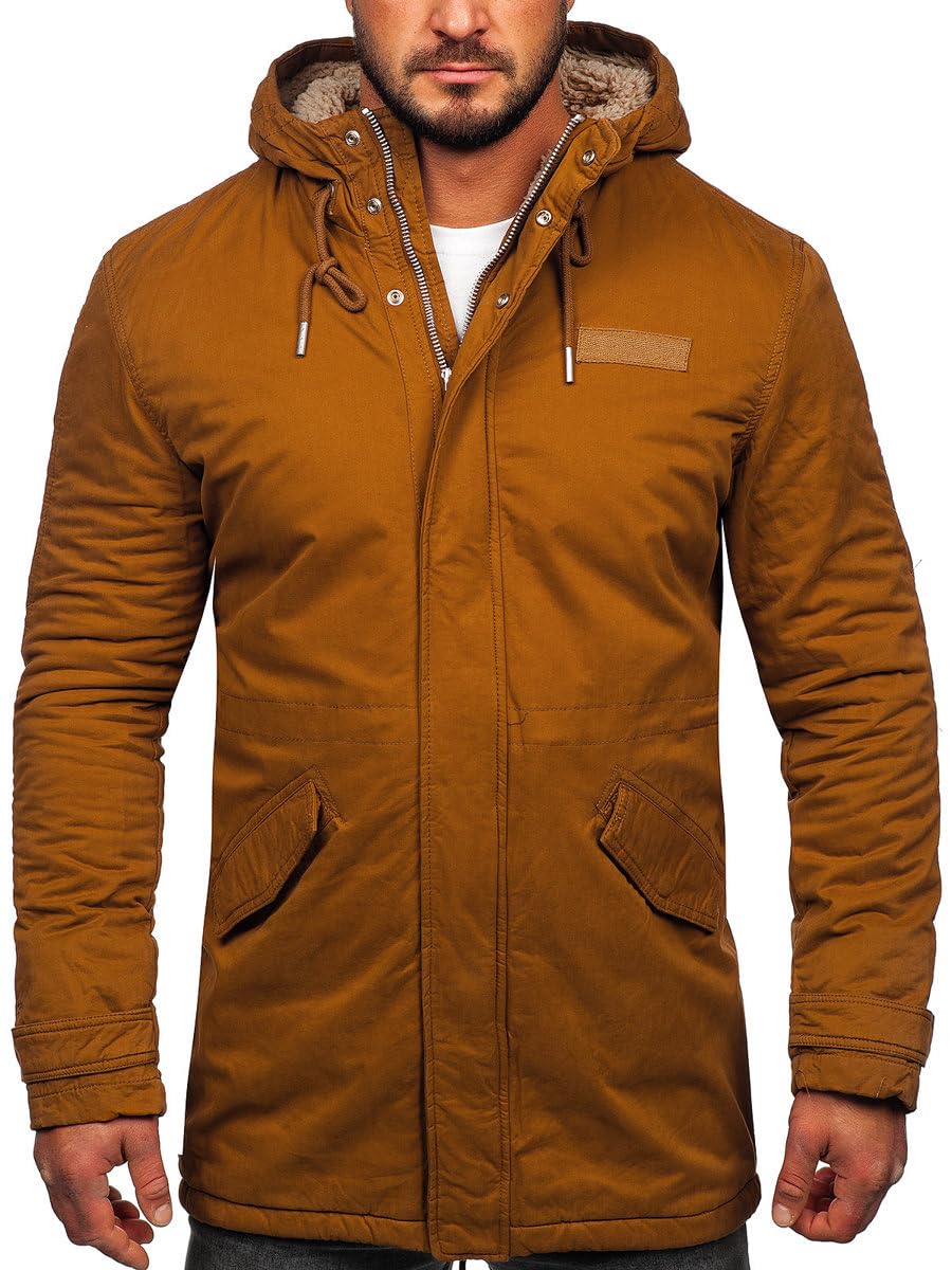 BOLF Herren Parka Jacke Winterjacke Gefüttert mit Kapuze Wintermantel Kapuzenjacke Lang Wärm Winter Herbst Freizeit Outdoor Casual Style EX838A Camel M [4D4]