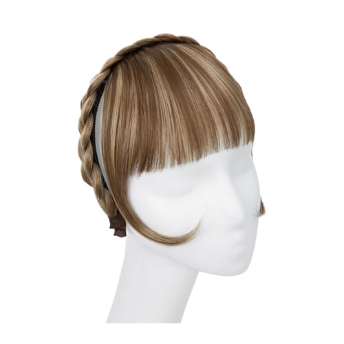 Pony Extension für Damen Synthetische Stirnband-Pony-Verlängerung, Kunsthaar, stumpfe Fransen mit langen Seiten for Frauen, natürlicher falscher schwarz-braun-blonder Pony Fringe Bangs(10H24B)